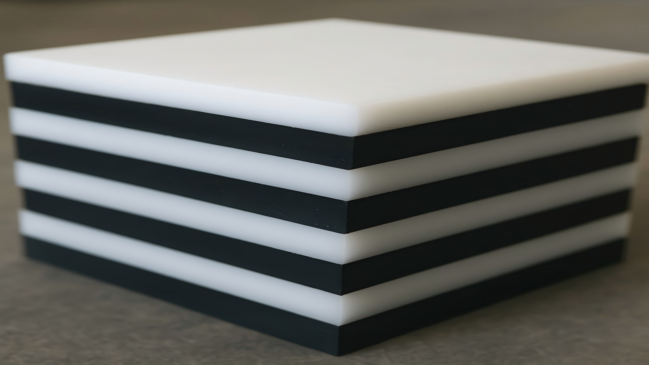 A stack of white and black HDPE sheets