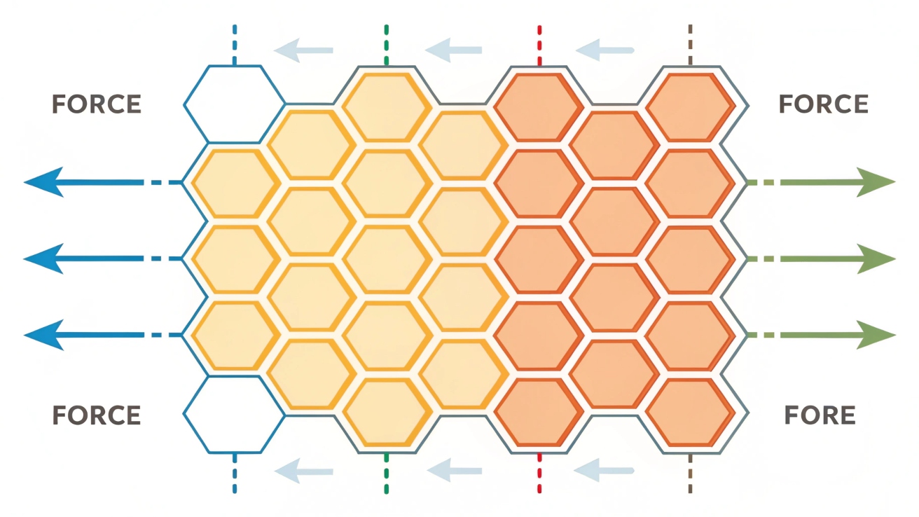 Diagram showing force distribution on a honeycomb structure