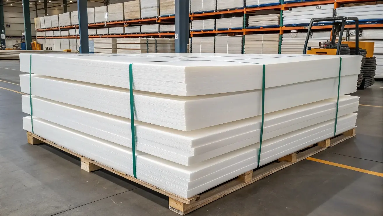 White UHMWPE sheet for wear strips and guide rails, featuring exceptional abrasion resistance, manufactured by China supplier for global export.
